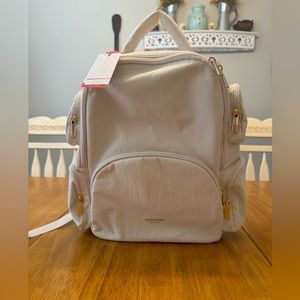 Isaac Mizrahi New York CREAM Color Multi Pocket Backpack Floral Interior